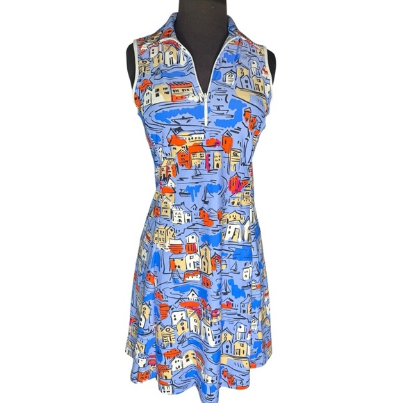 Jude Connally Florence Zip Dress Sea Village Chambray Size S Athleisure Golf - Picture 1 of 8